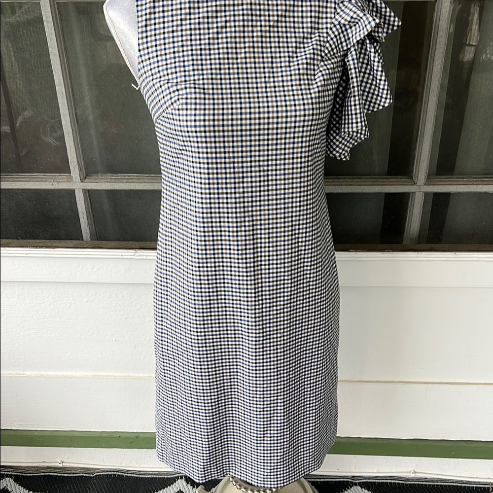Banana Republic Plaid Shift with Ruffle on One Shoulder